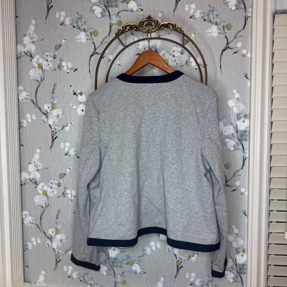 Tommy Hilfiger Womens Gray Navy Trim Gold Button Open Front Cardigan Jacket XL - Picture 5 of 6